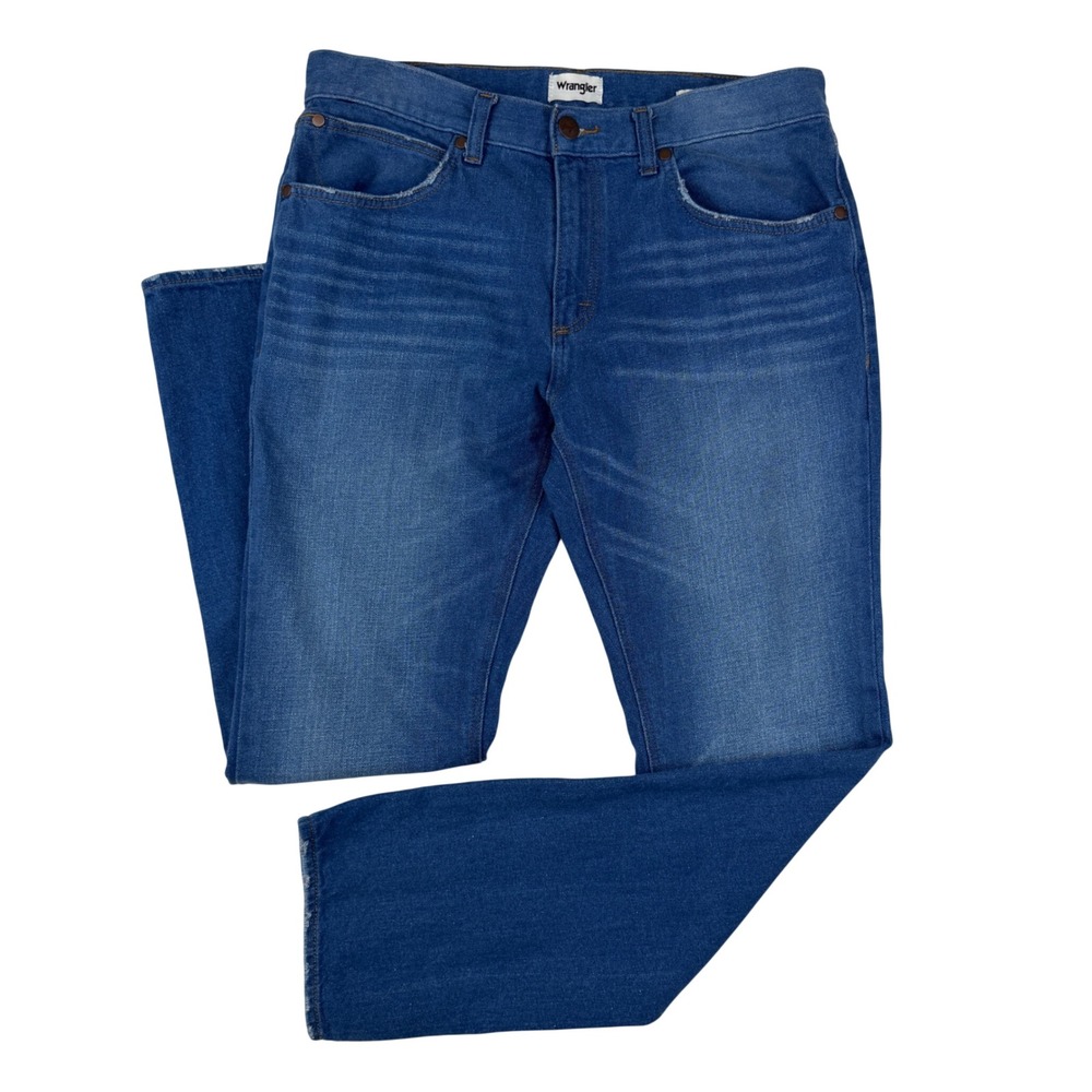 Wrangler Regular Straight Jeans Mens 34x32 Blue Denim Classic Casual Rodeo - Picture 1 of 11